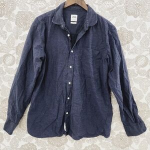 Zara Flannel Button down Long sleeve  Navy Blue Shirt L